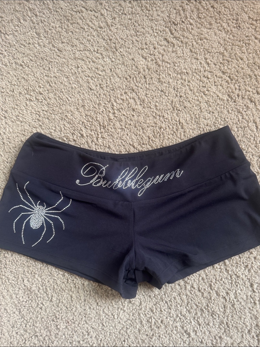Bubblegum Black Shorts with Rhinestone Spider Accent